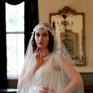 Dramatic Juliet Cap Veil With Beaded Floral Lace kate Moss - Etsy