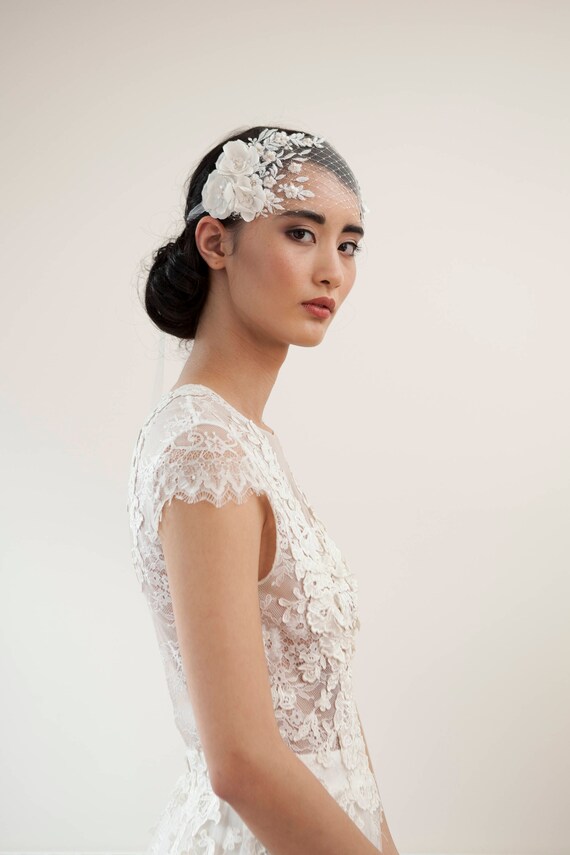 Boho Bridal Veil Headband Of Silk Tulle And French Net Etsy