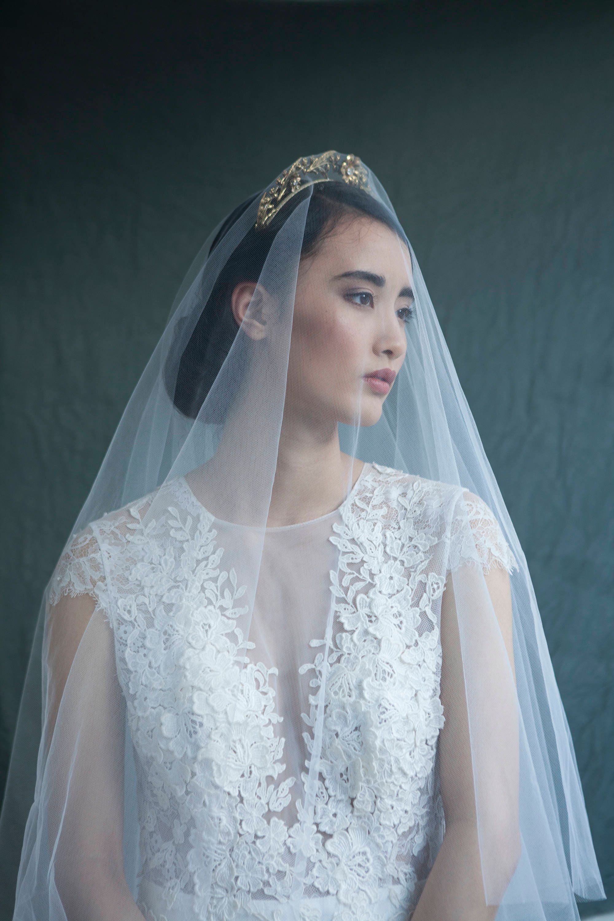 Gold Bridal Halo and Ivory Wedding Veil Statement Gold Bridal