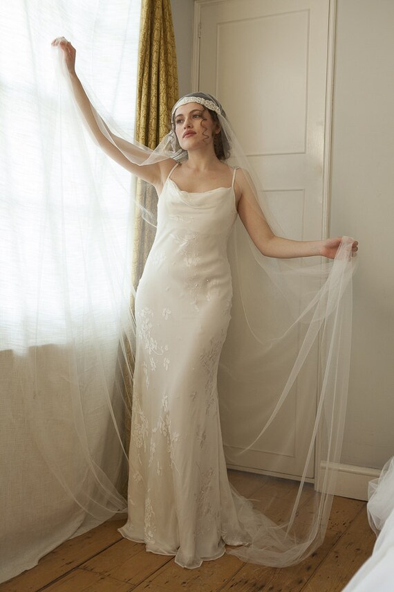Art Deco Veil With Pearls Ivory 1930s 