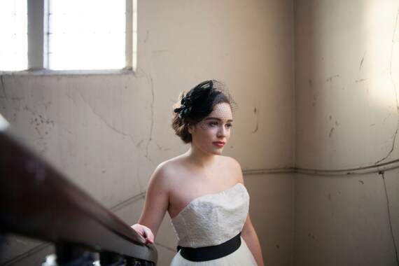 Black Velvet Hat With Birdcage Veil and 