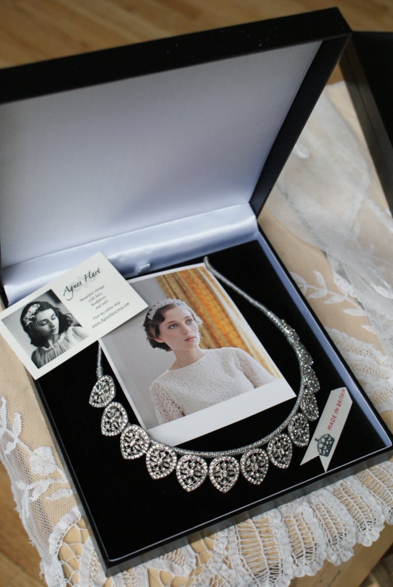 Vintage Wedding Veil and Tiara Bridal Crown Antique style Headpiece and ivory drop veil Art Deco Veil image 8