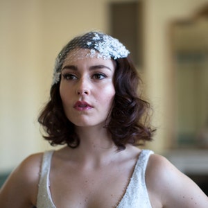 Wedding Head Piece with Lace and Crystal Rhinestones silk tulle and french net, white,ivory or champagne,Agnes hart image 4