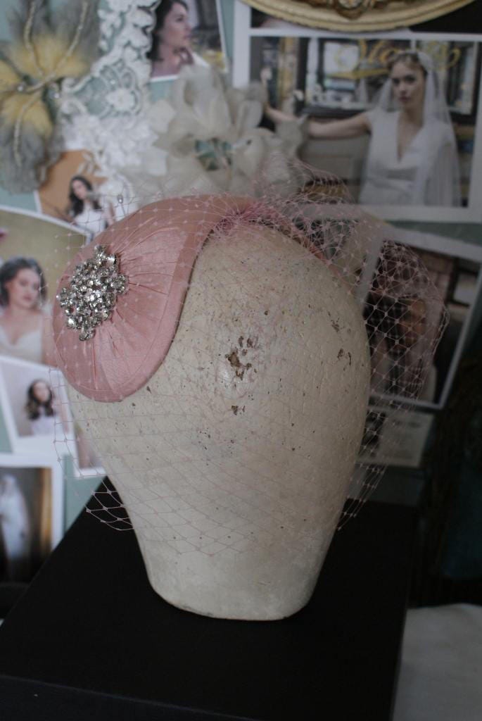 1950s Style Veil and Headpiece - Half Hat and Birdcage Veil  display picture 3