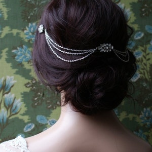 Tocado de cadena para el cabello - Tocado Art Deco - Joyas para el cabello de novia - Tocado de novia de los años 20 - Tocado de Downton Abbey - Vestido de novia de los años 20