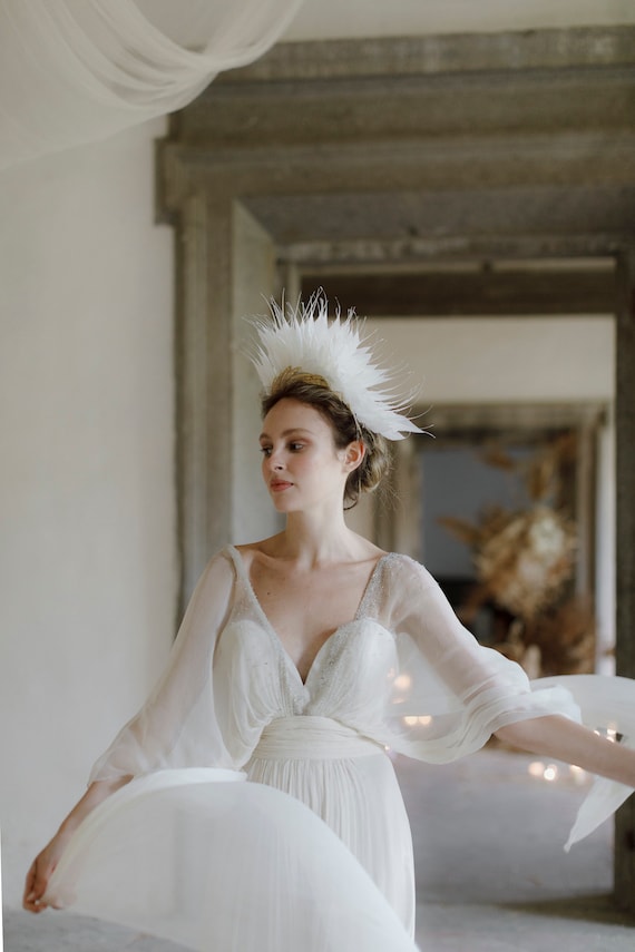 Statement Feather Crown Headpiece - Luxury Bridal Headdress 
