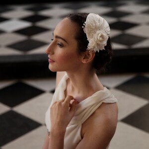 Ivory Wedding Headpiece with detachable birdcage veil and flower and lace details for 1940s, 1930s style wedding dress Agnes Hart UK image 3