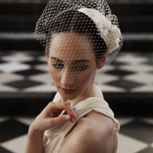 Ivory Wedding Headpiece with detachable birdcage veil and flower and lace details for 1940s, 1930s style wedding dress Agnes Hart UK image 4