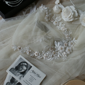 Luxury Beaded Juliet Cap Wedding Veil , Kate moss style veil, 1930s Bridal Veil, Champagne Juliet Cap Veil image 3