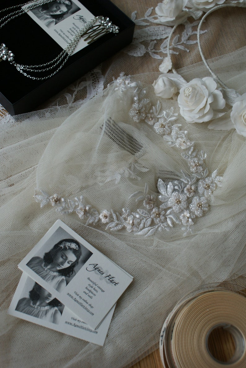 Luxury Beaded Juliet Cap Wedding Veil , Kate moss style veil, 1930s Bridal Veil, Champagne Juliet Cap Veil image 3