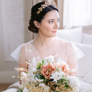 Gold Bridal Tiara Gold Wedding Headpiece Ivy Leaf Crown Stylish wedding Halo Agnes Hart Crown image 8