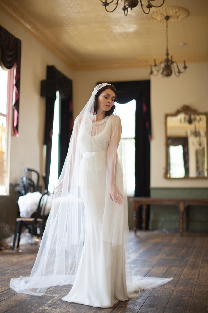 Juliet Cap Veil with Beaded Floral lace, 1930s veil, cathedral length veil, chapel length veil, ivory, white, champagne veil image 4