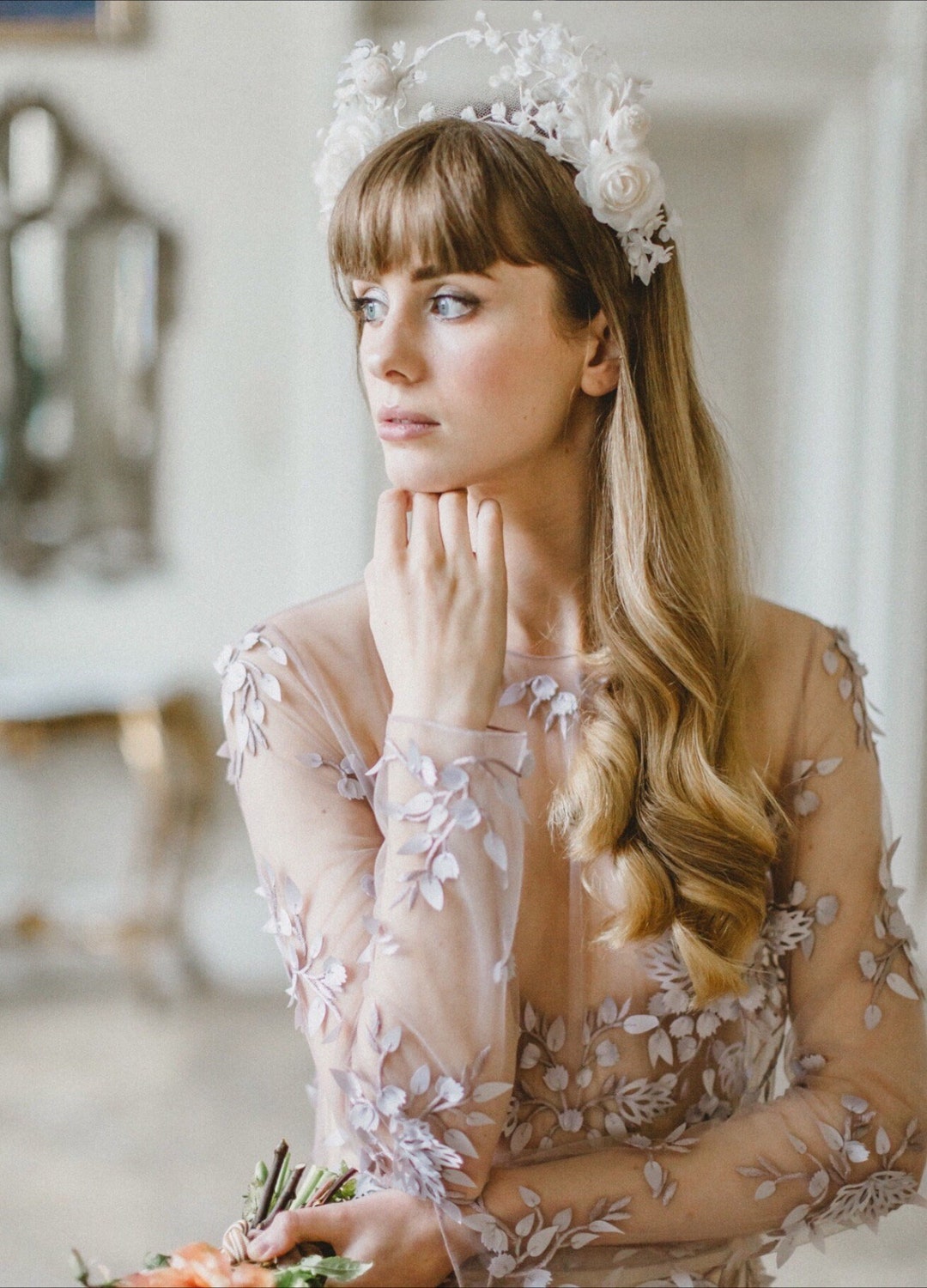 Floral Halo Crown - as Worn by Kat Dennings for Her Wedding - Romantic  Bridal Statement Headpiece - Etsy UK