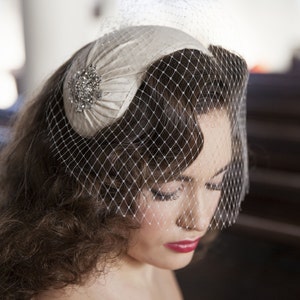 1950s style veil and headpiece - half hat and birdcage veil -1940s headpiece & veil - white, ivory, champagne, blush, pink, black