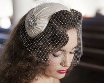 1950s style veil and headpiece - half hat and birdcage veil -1940s headpiece & veil - white, ivory, champagne, blush, pink, black