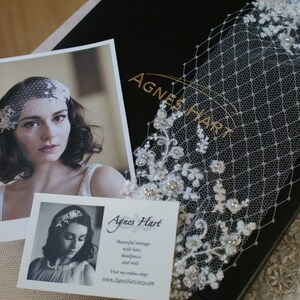 Wedding Head Piece with Lace and Crystal Rhinestones silk tulle and french net, white,ivory or champagne,Agnes hart image 5