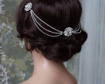 Art Deco Headpiece - Draped chain Hair Accessories - 1920s Bridal headpiece - Crystal headpiece -Art Deco weddi