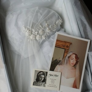 Juliet Cap Veil with lace Kate Moss Wedding veil 1930s style veil ivory chapel length veil cathedral length veil image 6