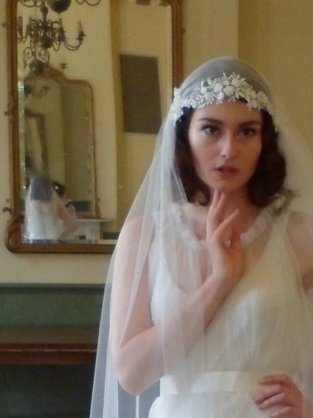 Dramatic Juliet Cap Veil With Beaded Floral Lace kate Moss - Etsy