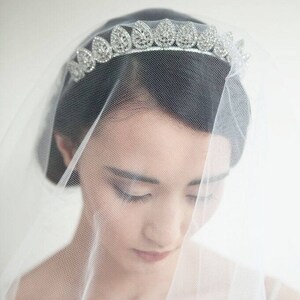 Vintage Wedding Veil and Tiara Bridal Crown Antique style Headpiece and ivory drop veil Art Deco Veil image 6