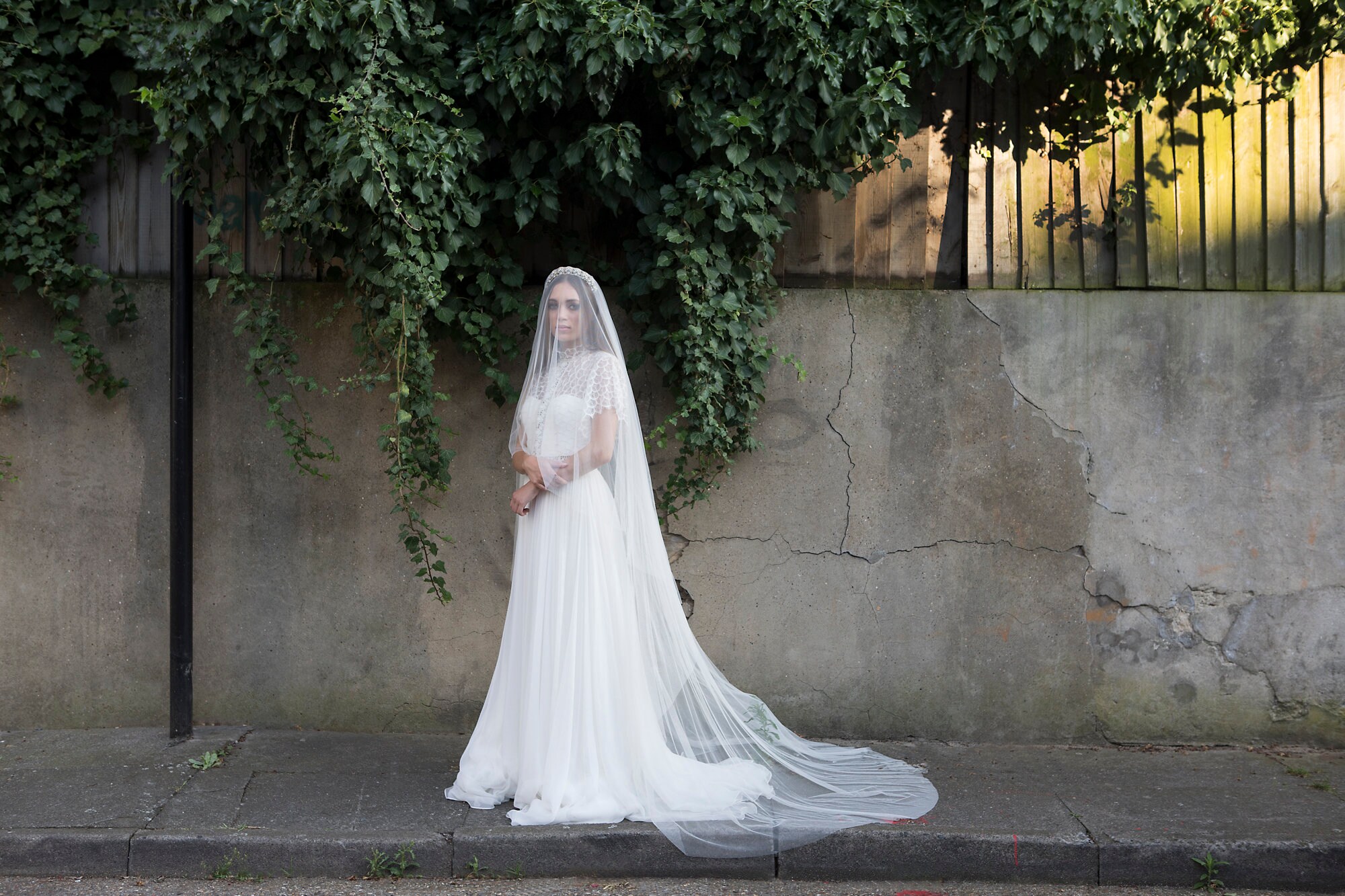 Beautiful 4ft off white veil & crystal tiara. Ivory Drop Veil - Wedding Veil and Tiara - Chapel Length  main image 2
