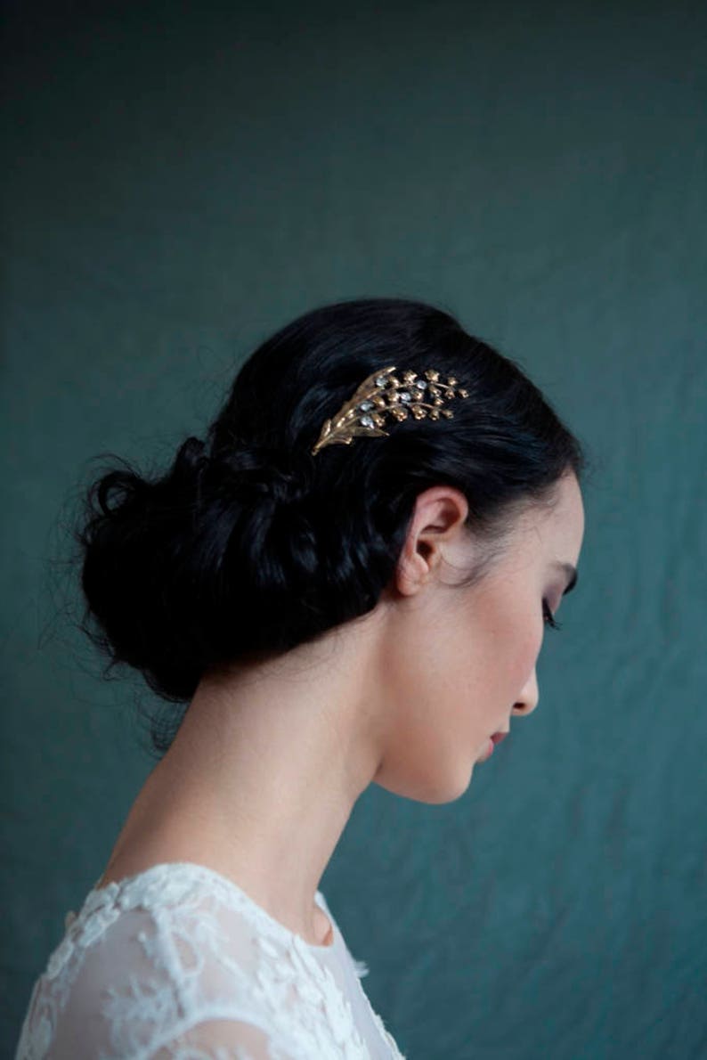 Gold Hair comb Art Nouveau style Gold Hair comb Wedding Hair Accessory Gold Bridal Headpiece Boho Wedding Hair Comb image 3