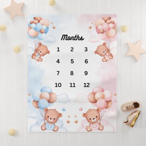 Manta de osito de peluche para hitos: captura el crecimiento del bebé. Manta de felpa suave para recién nacidos, regalo para baby shower.