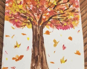 Original water color painting 4x6 - falling leaves