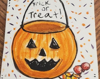 Original water color painting 4x6  - trick or treat