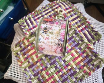 Set of multi color potholders.