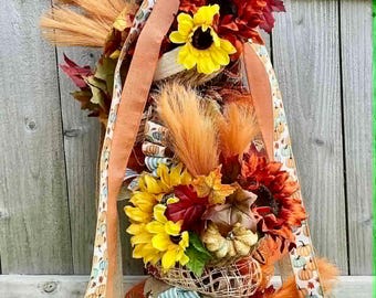 Fall pumpkin swag, Thanksgiving Swag, Porch door hanger, Harvest door basket