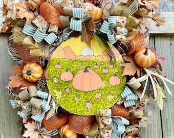 Fall Wreath, Pumpkin Home Decor, Fall Pumpkin Wreath, Fall Wreath for Front Door, Thanksgiving Wreath