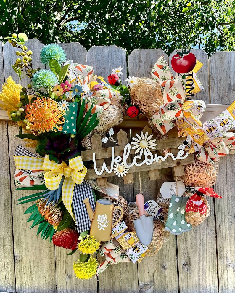 Welcome Garden Wreath with Wooden Sign, Garden Home Decor bild 1