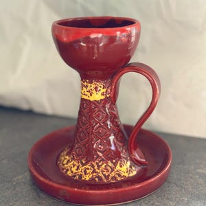 retro Italian pottery ruby candle holder