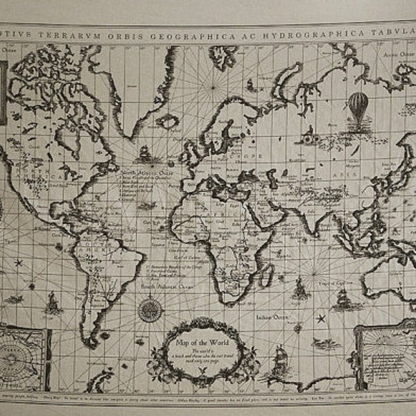 vintage inspired cotton linen fabric --- world map