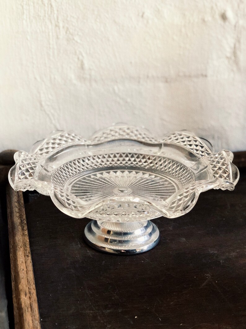 Vintage Cut Glass Footed Bowl Etsy