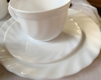 sale sale sale Vintage French Arcopal milk glass coffee cup saucer dish