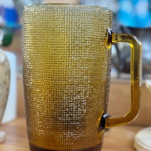 retro Large Crown Amber glass jug pitcher