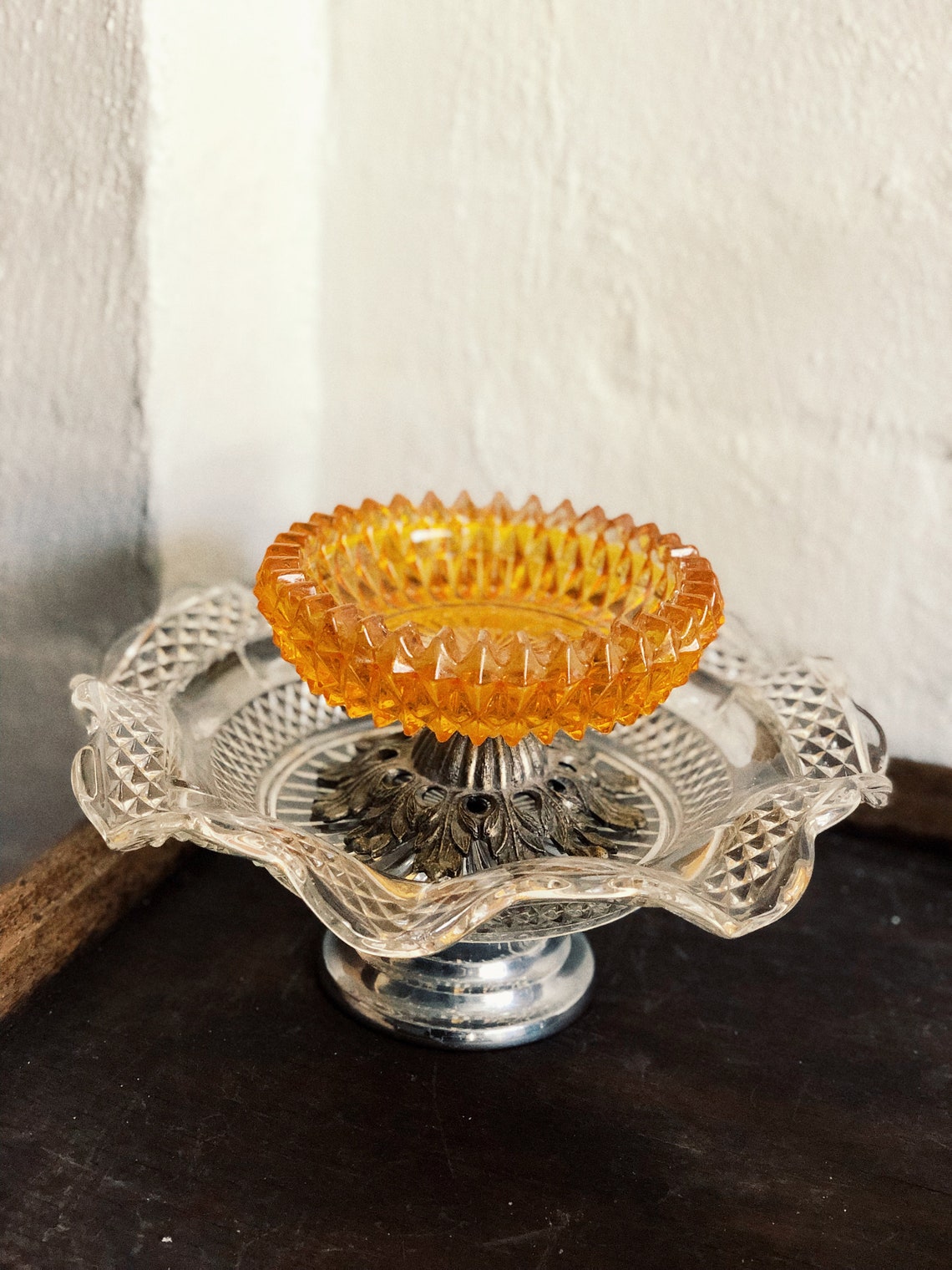 Vintage Cut Glass Footed Bowl Etsy