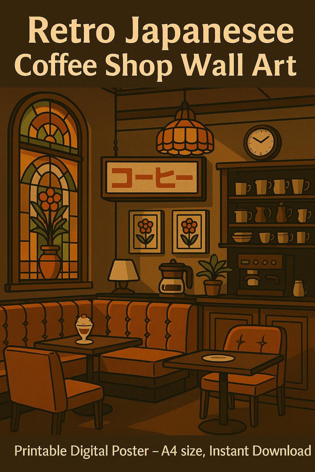 Retro Japanese Coffee Shop Wall Art – Showa Era Digital Poster
