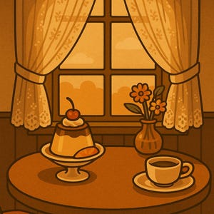 Retro Japanese Dessert Cafe Wall Art – Showa Era Purin à la Mode Poster, Printable Digital Download