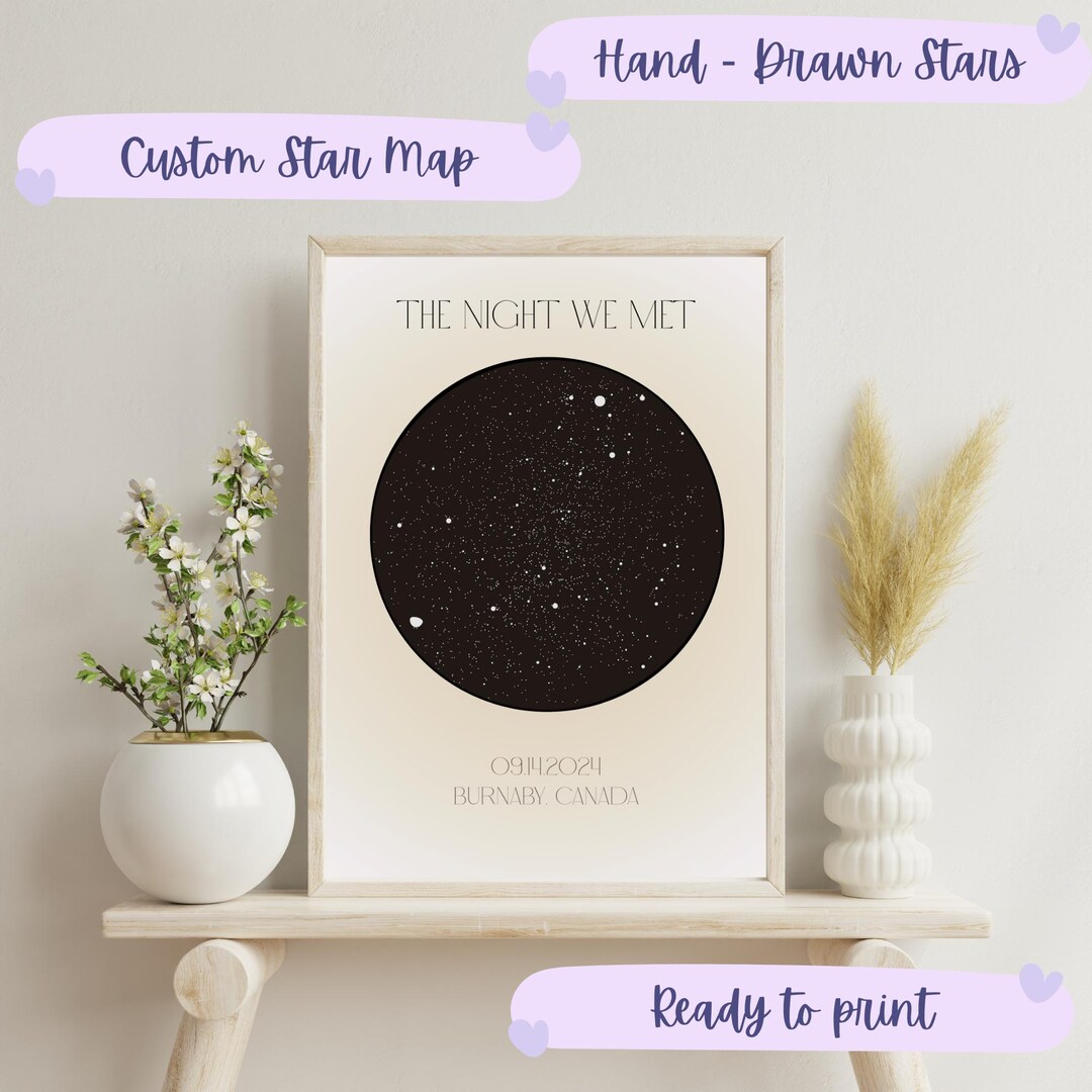 Custom Digital Star Map – Hand-drawn Night Sky Illustration ...