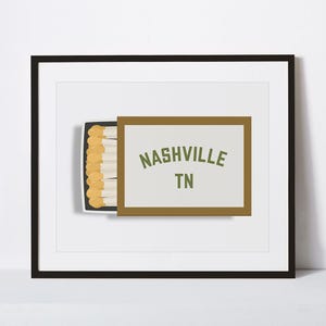 Nashville Tennessee Matchbook Printable Wall Art, Country Music Poster For Living Room Bedroom Kitchen Dorm, Housewarming Or Graduation Gift