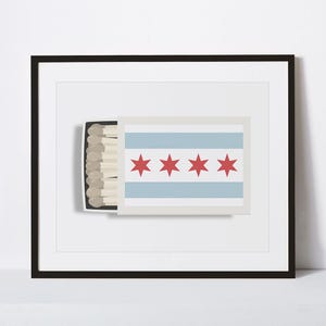 Chicago vlag matchbook afdrukbare muurkunst, city matchbox poster voor woonkamer slaapkamer keuken slaapzaal, housewarming of afstudeercadeau