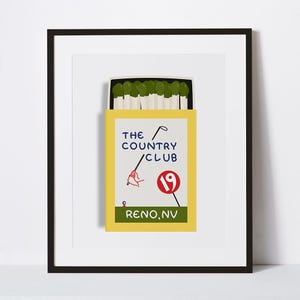 Retro Country Club Matchbook Printable Wall Art, Vintage Golf Matchbox Digital Download Artwork, Father&#39;s Day Gift For Dad Husband Golfer
