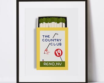 Retro Country Club Matchbook Printable Wall Art, Vintage Golf Matchbox Digital Download Artwork, Father's Day Gift For Dad Husband Golfer