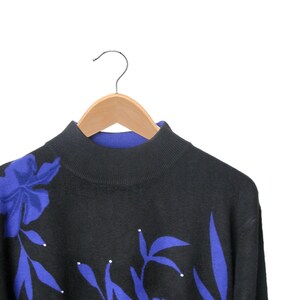 Vintage Wollpullover / Vintage Blumen Pullover / Vintage Strass Pullover / Vintage Rollkragenpullover / Geschenk für Sie / 1980