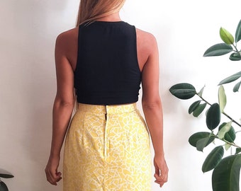 Vintage yellow pencil skirt / Vintage cotton pencil skirt / Vintage geometric yellow secretary skirt / Vintage lemon yellow skirt / 1990