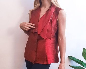 Vintage Shantung Silk Blouse // Vintage Ruby Red Blouse / Vintage Red Silk Blouse / Vintage Luxury Silk Blouse / Vintage Gift for Her / 1990