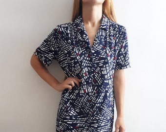 Vintage Geometric Dress / Vintage Shirt Dress / Mad Man Style Dress / Vintage Abstract Dress / Vintage Artsy Dress / Vintage Outfit / 1970